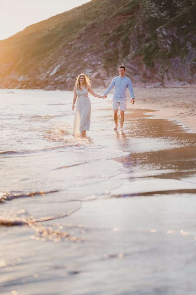 Cornwall Wedding Photography. A beautiful Engagement Shoot at sunset at Whitsand Bay, Cornwall
