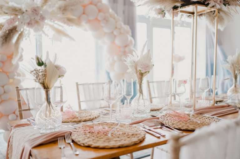 Table setup by Emily Rose Events Hire for a Styled Wedding at Above The Bay