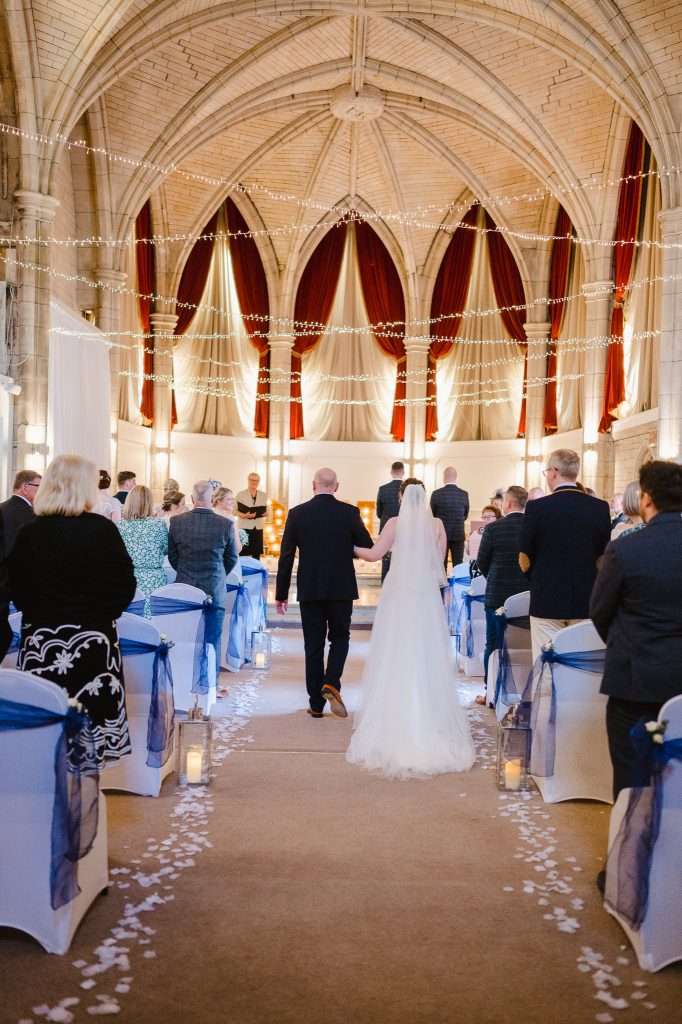 Father walking Bride down the beautiful wedding aisle at The Alverton, Cornwall