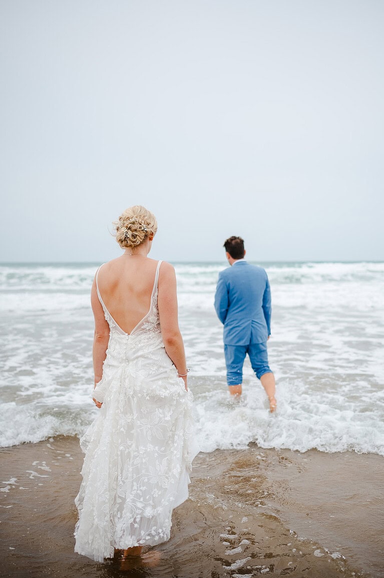 Taking a dip in the sea after eloping to Devon