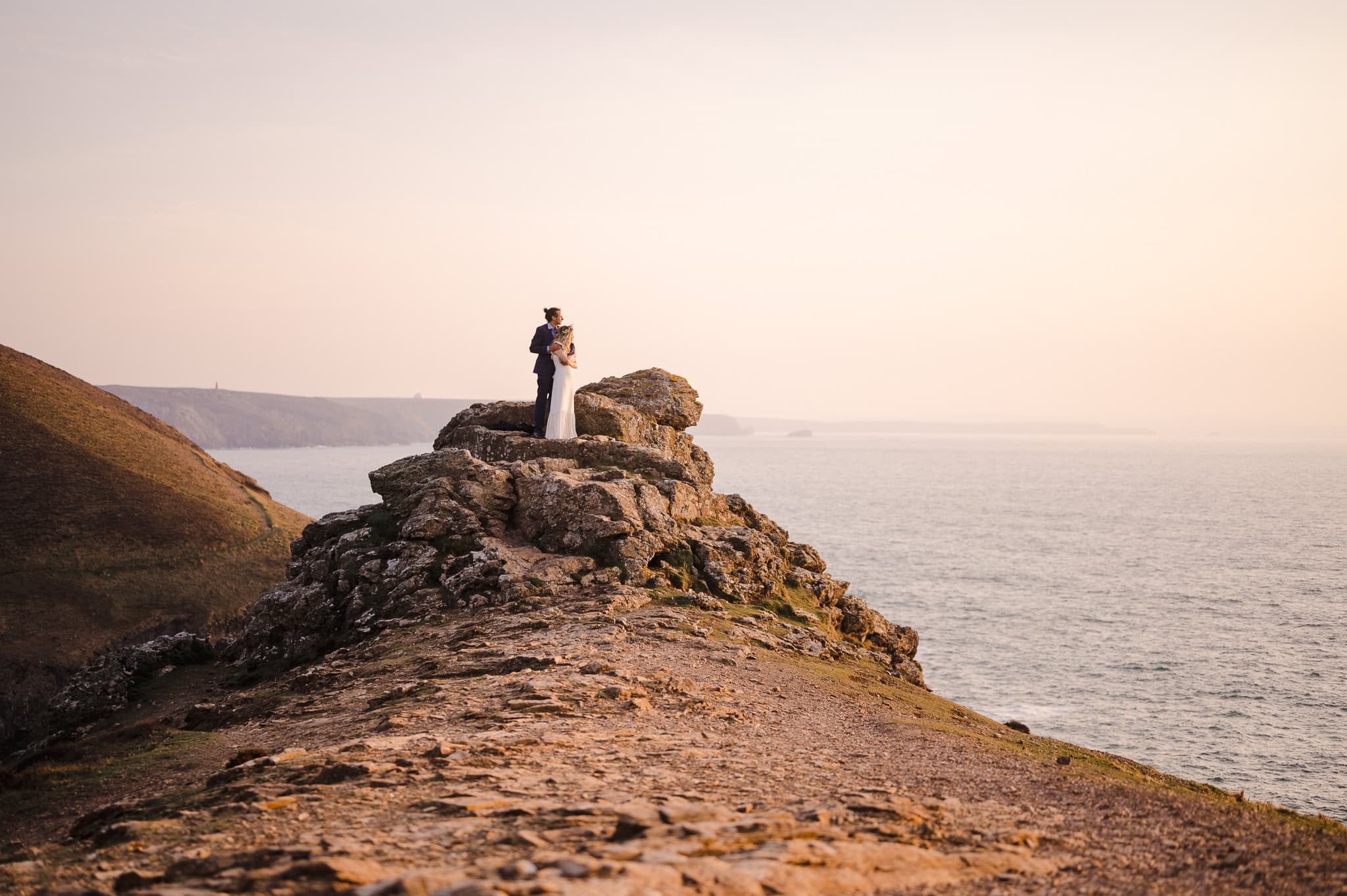 Elopement photo taken during a visit to the coast in Cornwall