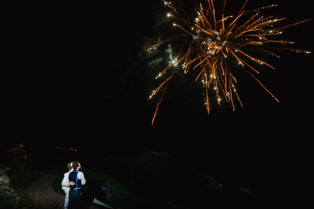 Wedding day fireworks at Polurrian, Cornwall