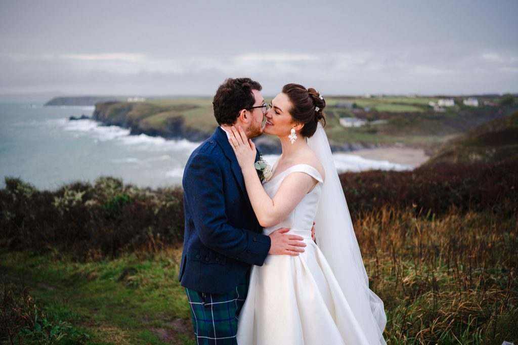 Wedding Couple Portraits at Polurrian, Cornwall