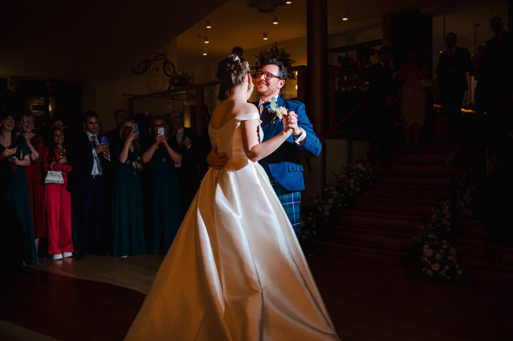 the happy couples first dance at Polurrian, Cornwall