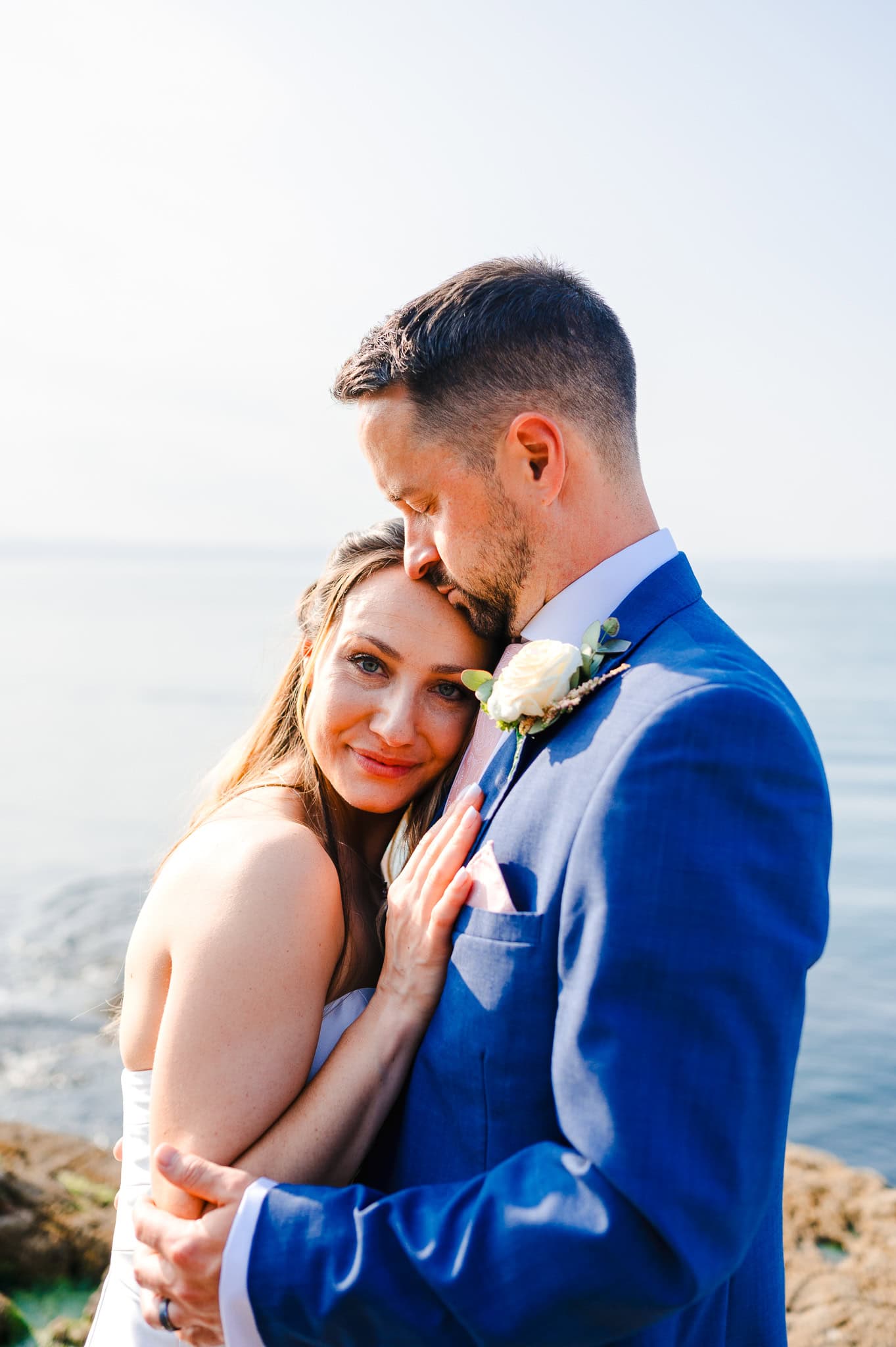 Bride and Groom couple portraits at a beautiful sea view wedding in Devon