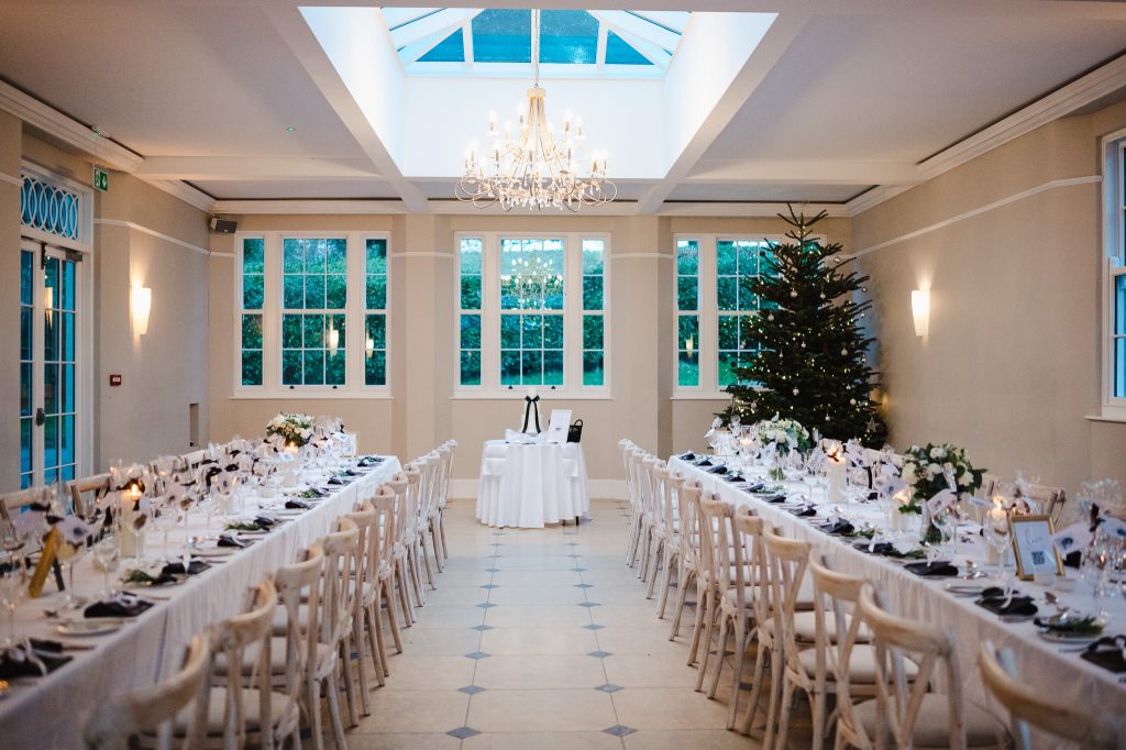 Winter Wedding at Rockbeare Manor Christmas Ceremony room