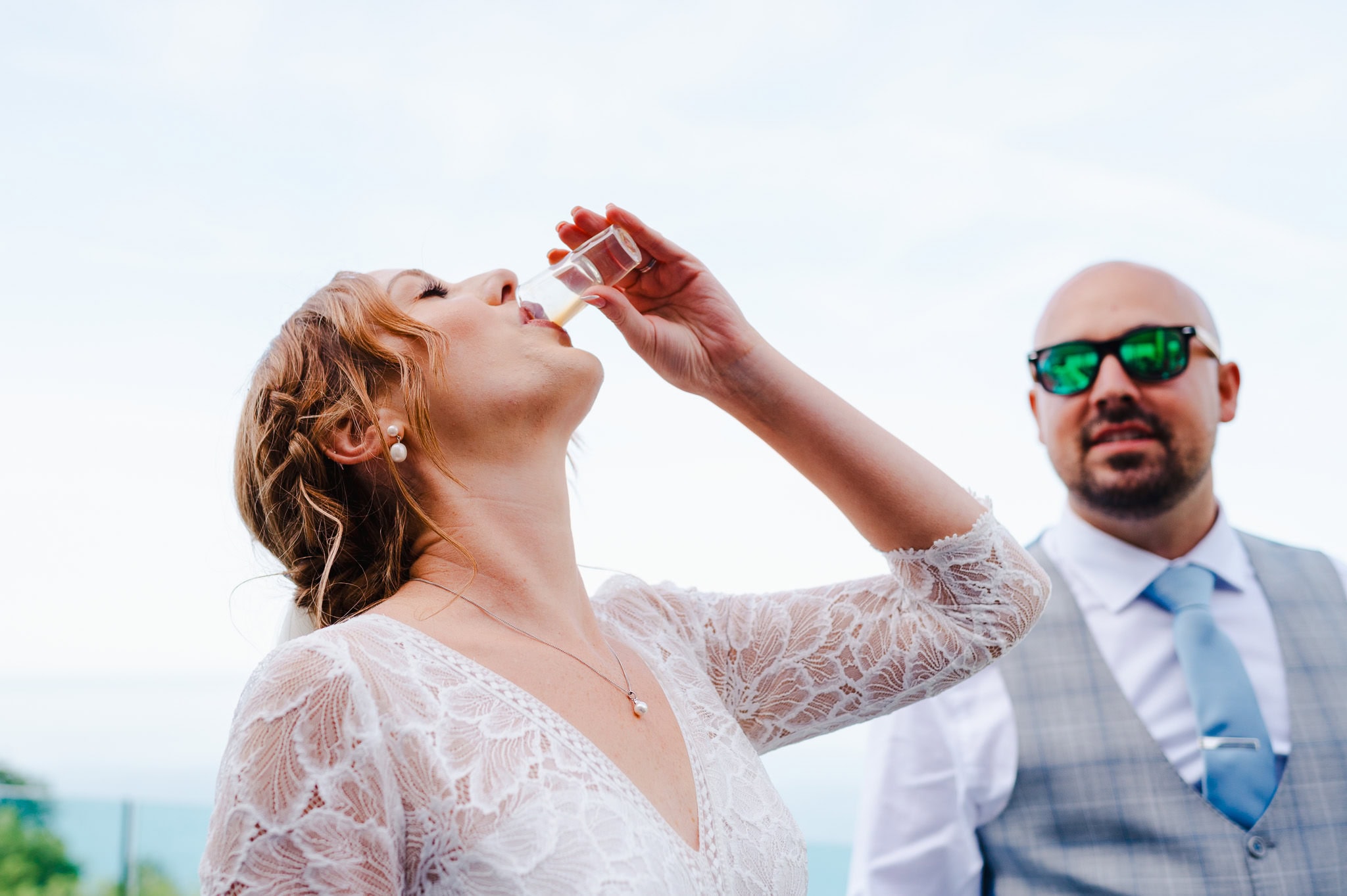 Bride taking a shot
