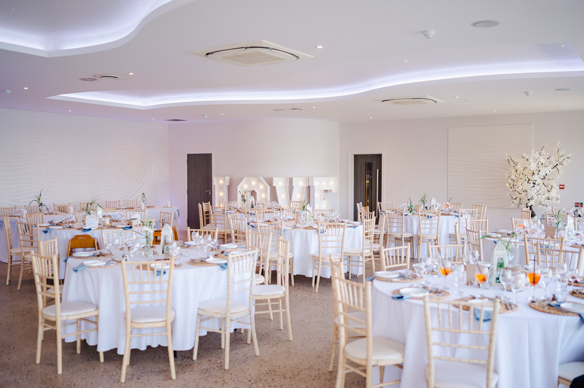 Wedding reception setup at Sandy Cove Hotel