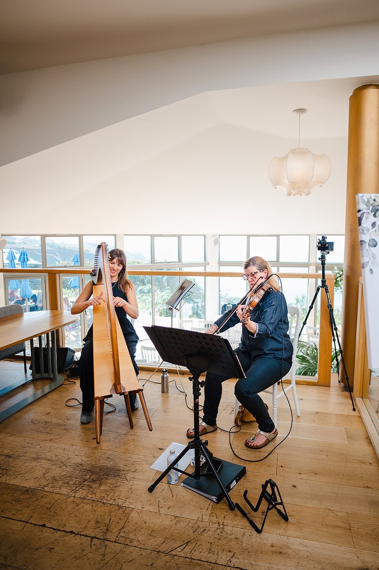 Sea strings duo performing at Polurrian On The Lizard