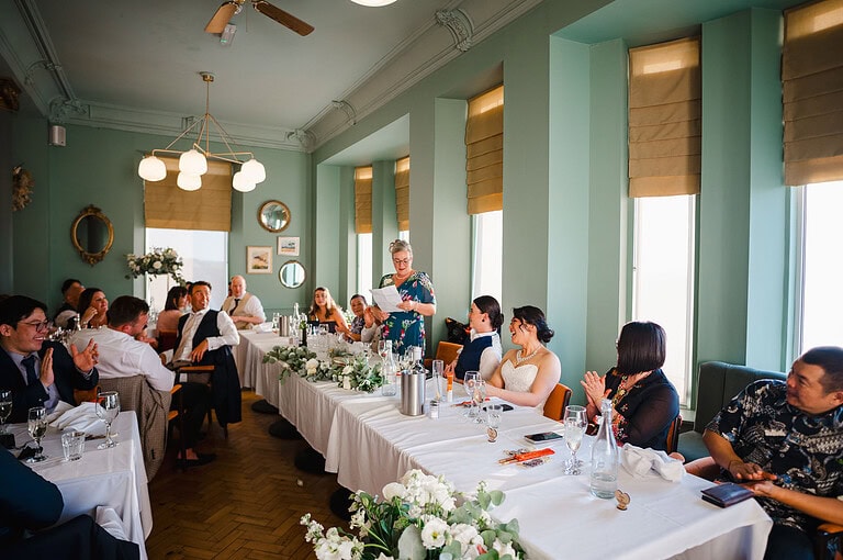 The mother of the bride makes a beautiful wedding speech at Polurrian on The Lizard