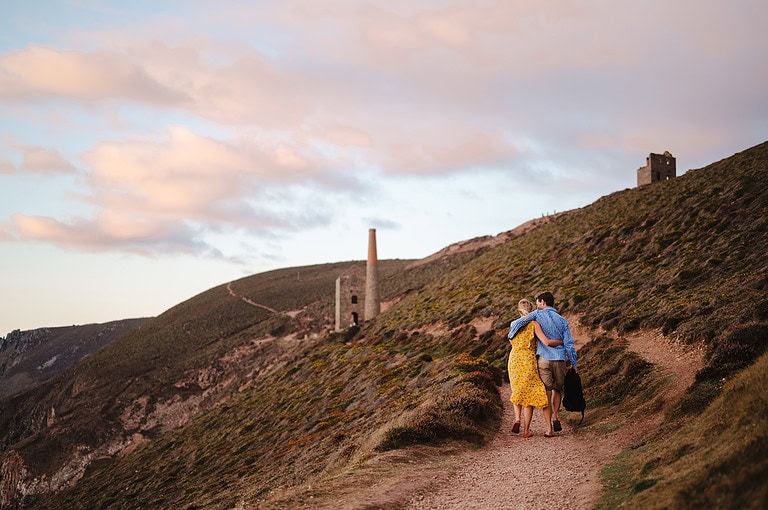 Walking into the sunset and Wheal Coates Mine in the distance