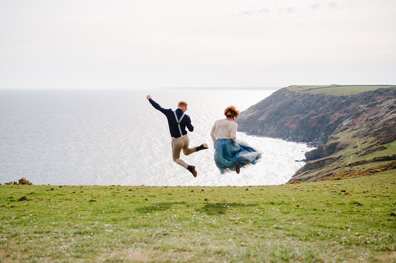 Jump in excitiment of getting married in Cornwall and going on one amazing Cornwall Elopement Adventure