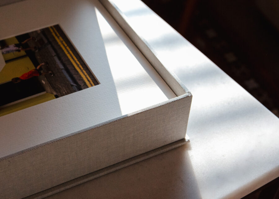 Matted wedding prints in their display box