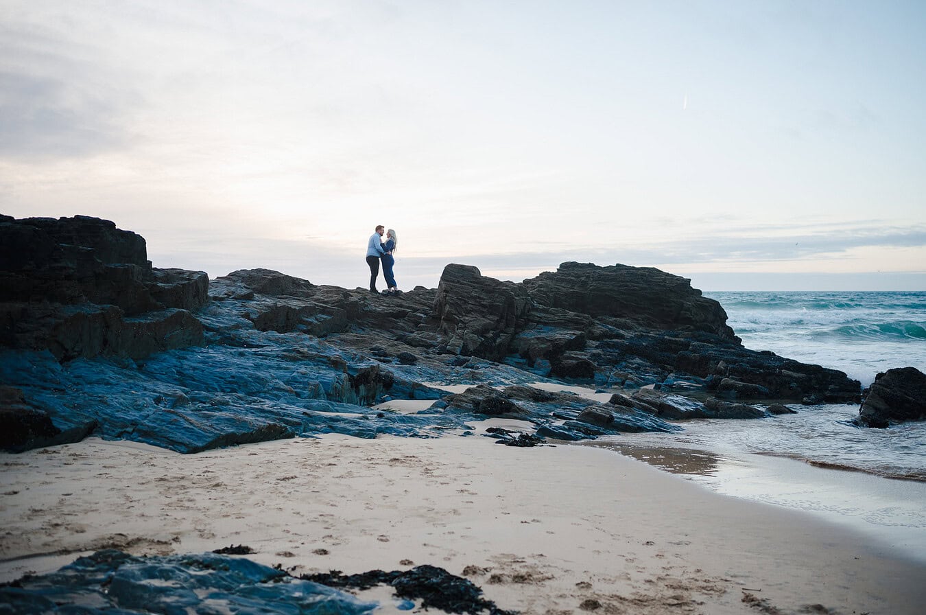 Engagement photoshoot in Cornwall on the rugged coastal rocks
