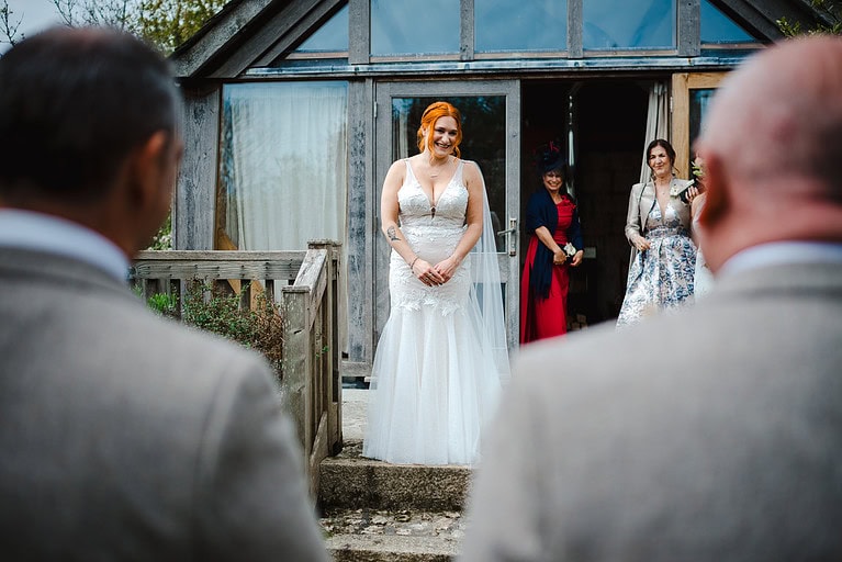 The bride does her wedding dress reveal to her father at Nancarrow Farm