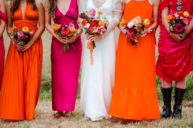 Bright, vibrant bridesmaids dresses