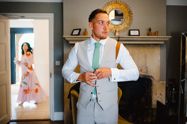 The groom getting ready for his wedding at The Pear Tree